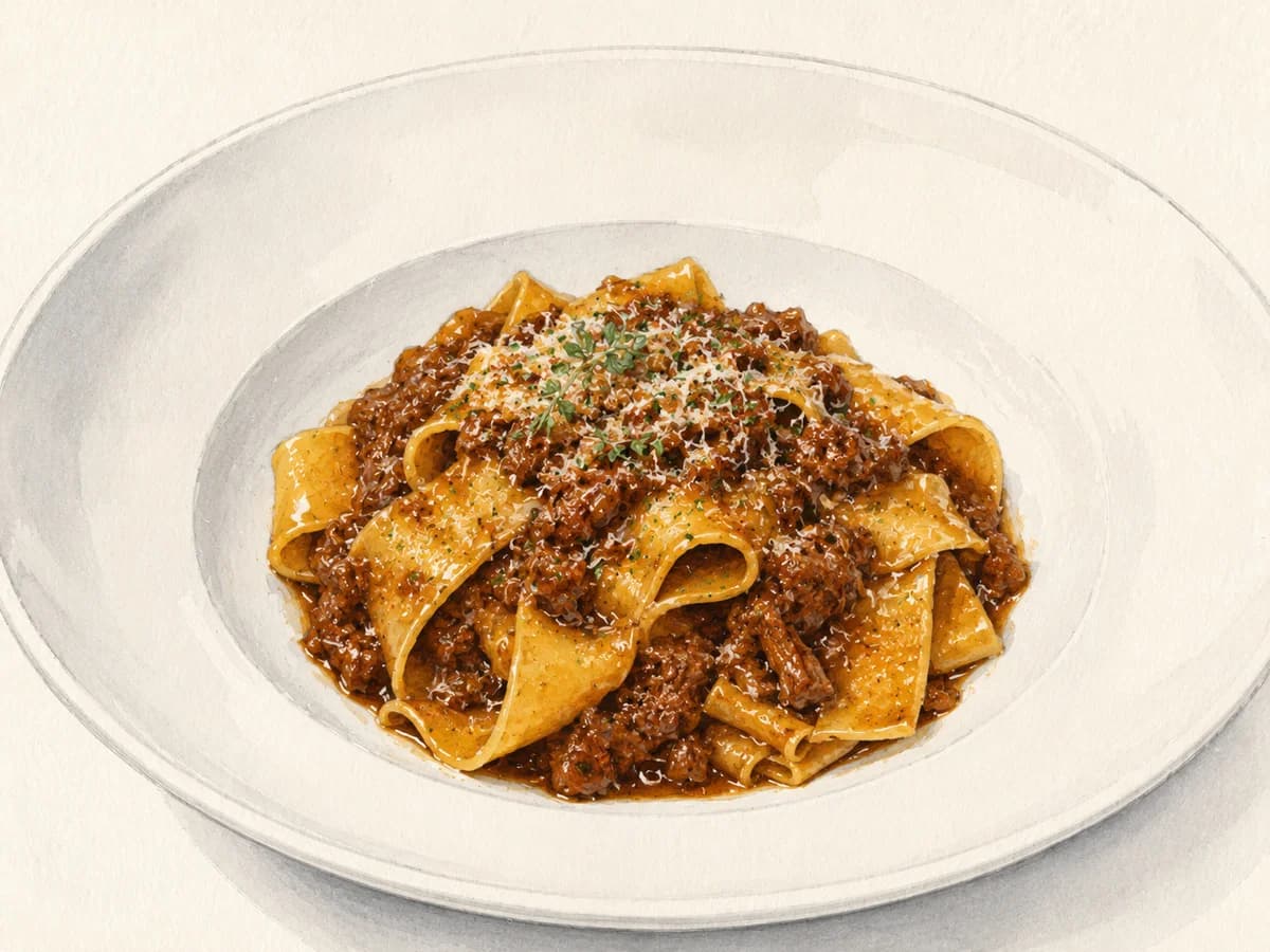 Pappardelle with dark roux duck ragù